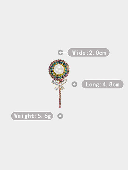 Geometrische, zierliche Lollipop-Brosche aus Messing mit Zirkonia