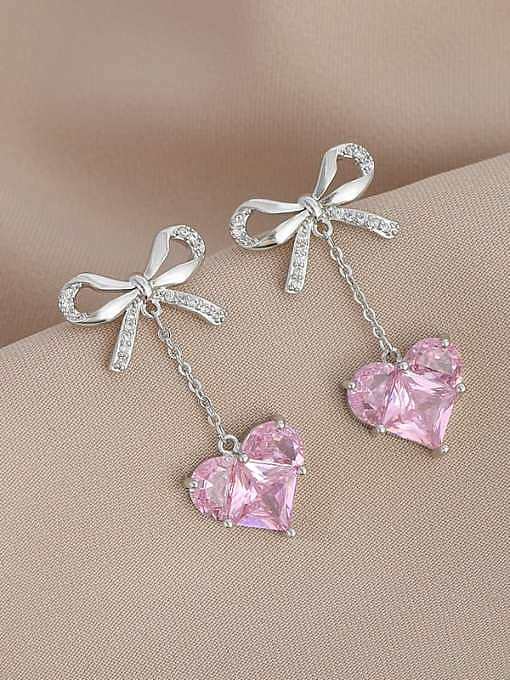 Brass Cubic Zirconia Pink Heart Dainty Drop Earring