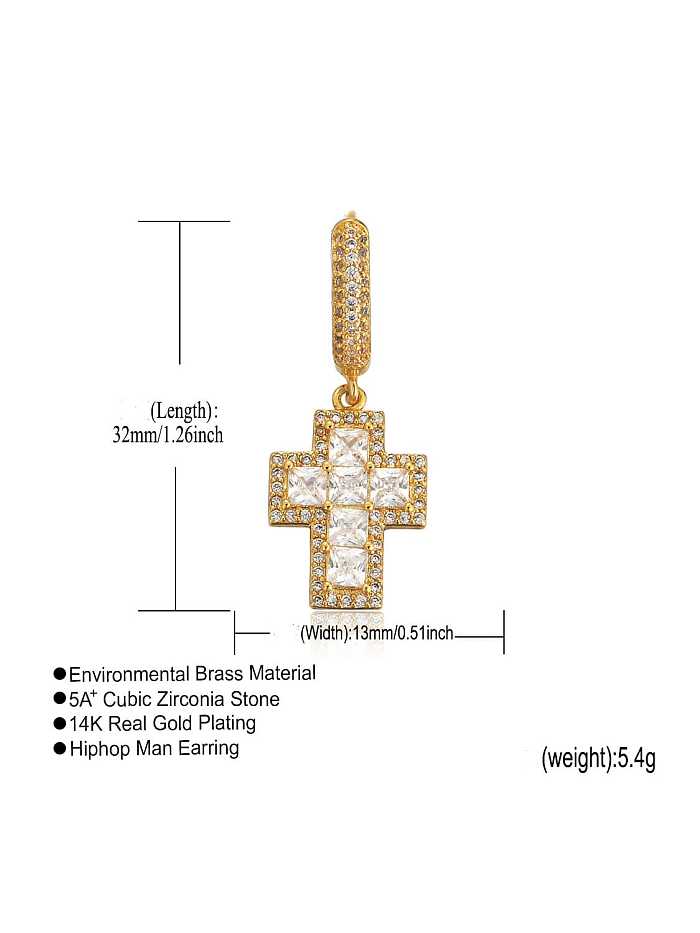 Hip-Hop-Tropfenohrring aus Messing mit Zirkonia-Kreuz