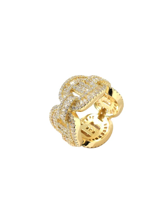 Bague Hip Hop Géométrique en Laiton Cubic Zirconia