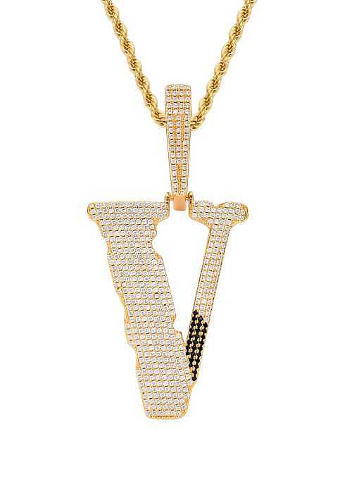 Brass Cubic Zirconia Letter Hip Hop Necklace