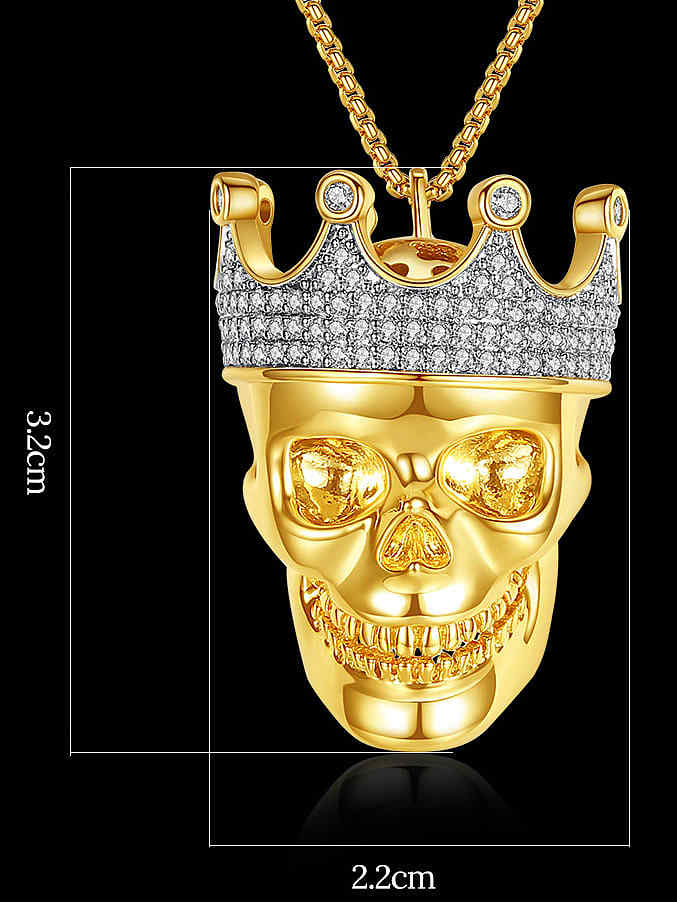 Brass Cubic Zirconia Skull Hip Hop Necklace