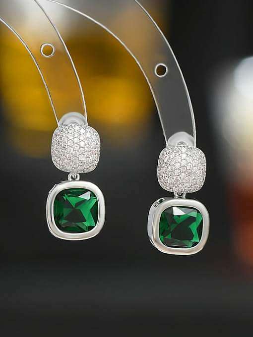 Brass Cubic Zirconia Green Geometric Vintage Stud Earring