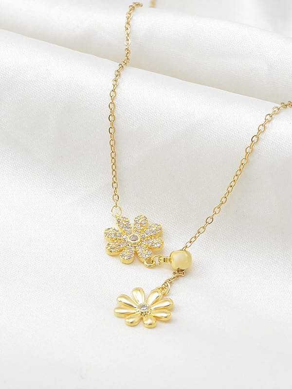 Brass Cubic Zirconia Flower Dainty Lariat Necklace