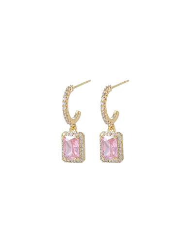 Brass Cubic Zirconia Pink Geometric Dainty Drop Earring