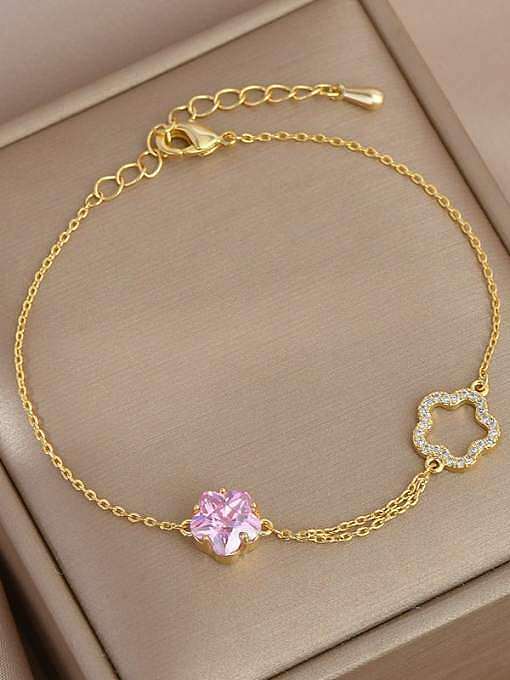 Zierliches Armband aus Messing mit kubischen Zirkonia und rosa Blumen
