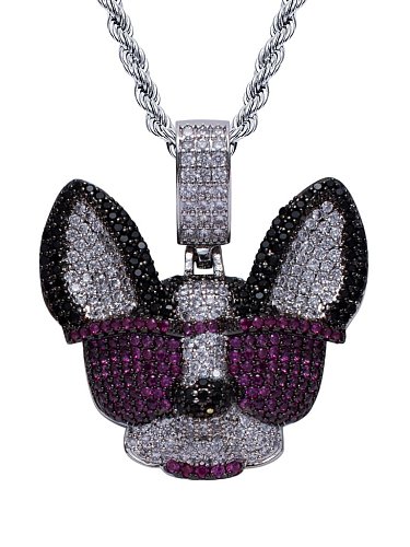 Brass Cubic Zirconia Dog Hip Hop Necklace