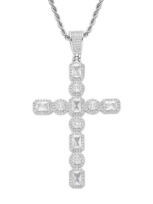 Brass Cubic Zirconia Cross Hip Hop Necklace