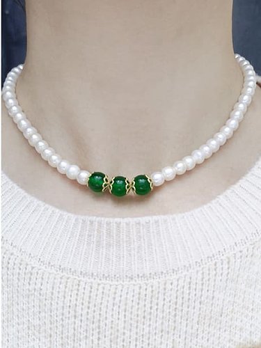 Messing Süßwasserperle Runde Vintage Perlen Halskette