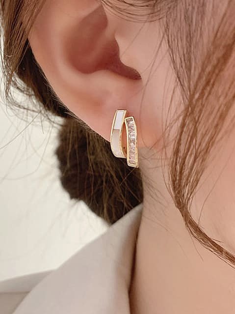Brass Cubic Zirconia Geometric Dainty Stud Earring