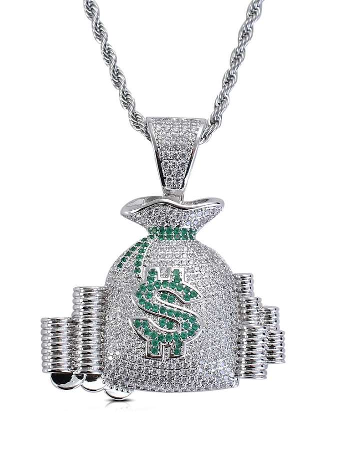 Brass Cubic Zirconia Purse Hip Hop Necklace