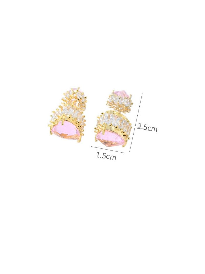 Brass Cubic Zirconia Pink Geometric Dainty Stud Earring