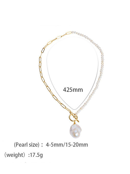 Brass Freshwater Pearl Irregular Minimalist Necklace