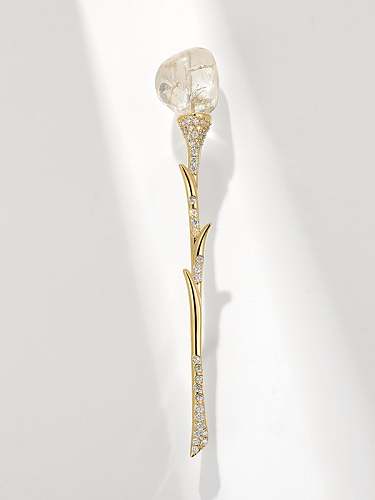 Broche vintage de flor de cristal de latão
