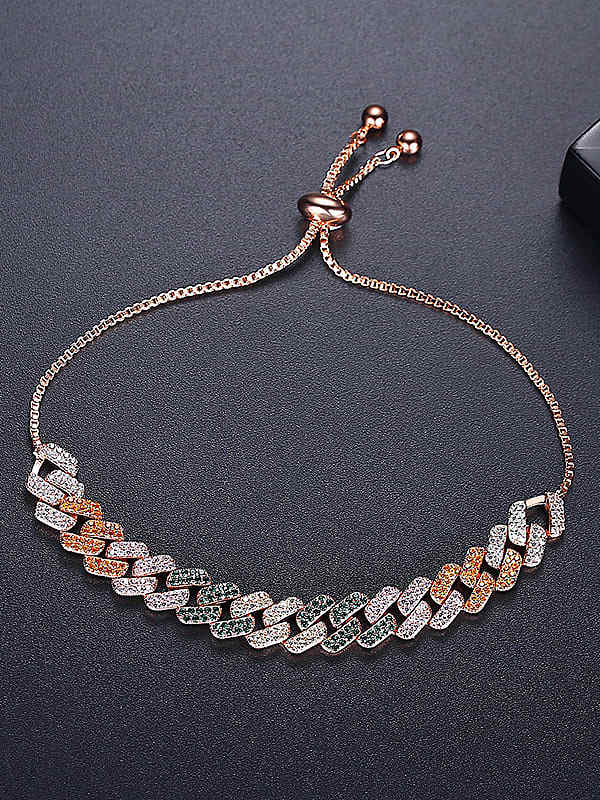 Brass Cubic Zirconia Geometric Hip Hop Link Bracelet