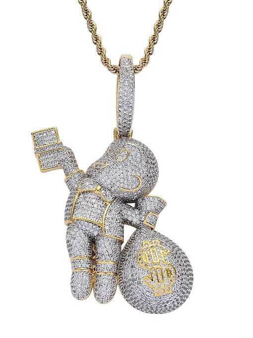 Brass Cubic Zirconia Monkey Hip Hop Necklace
