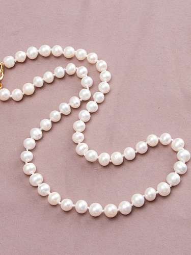 Brass Freshwater Pearl Round Minimalist Long Strand Necklace