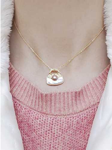 Brass Shell Square Bag Minimalist Pendant Necklace