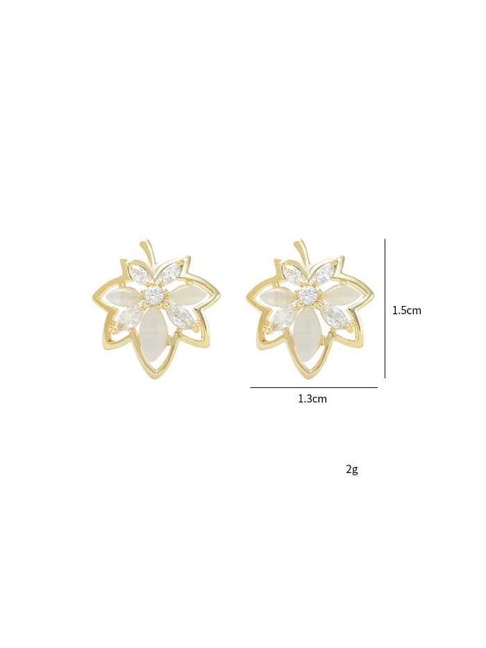 Brass Cubic Zirconia Leaf Dainty Stud Earring