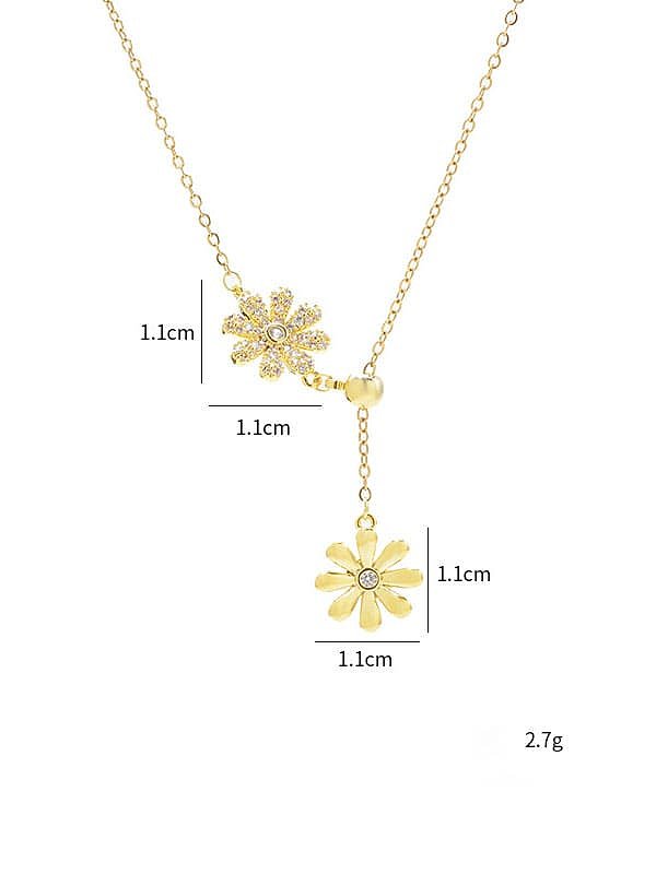 Brass Cubic Zirconia Flower Dainty Lariat Necklace