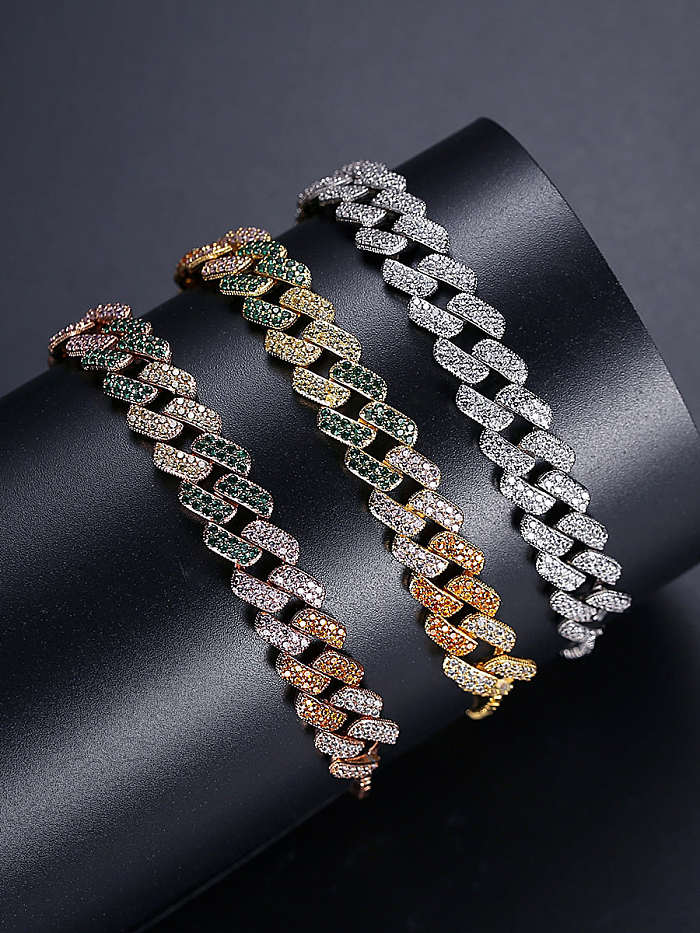 Brass Cubic Zirconia Geometric Hip Hop Link Bracelet