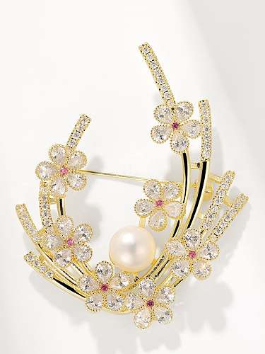 Broche Dainty Fleur en Laiton Cubic Zirconia