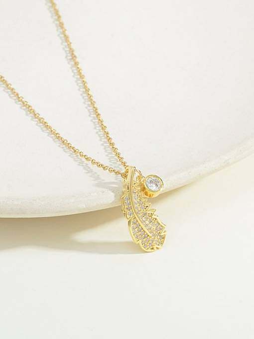 Brass Cubic Zirconia Feather Dainty Necklace