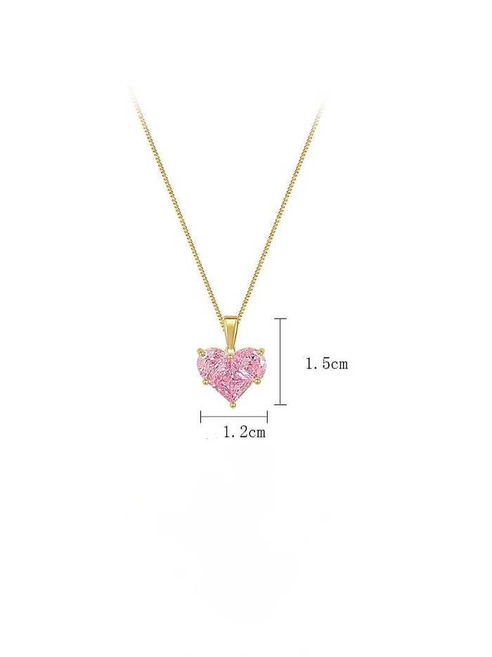 Brass Cubic Zirconia Pink Heart Dainty Necklace