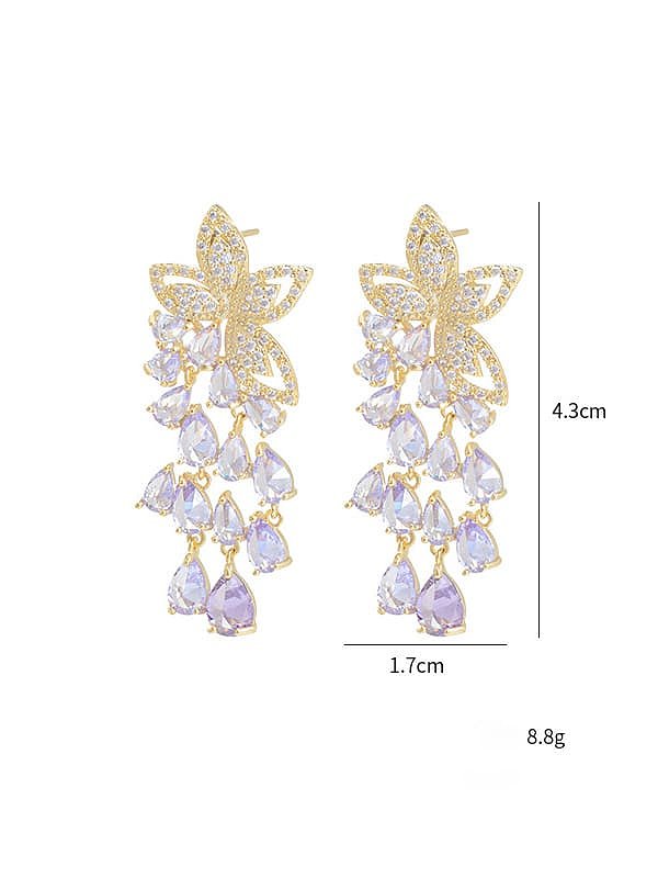 Brass Cubic Zirconia Tassel Luxury Stud Earring