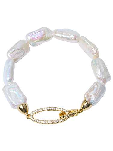 Bracelet tissé minimaliste géométrique en perles d'eau douce en laiton