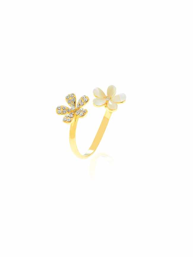 Brass Cubic Zirconia Flower Dainty Band Ring