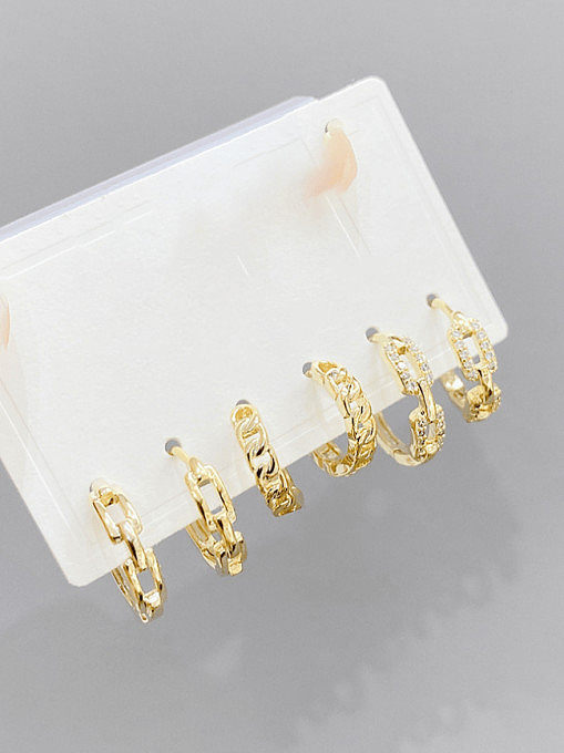 Brass Cubic Zirconia Geometric Minimalist Huggie Earring