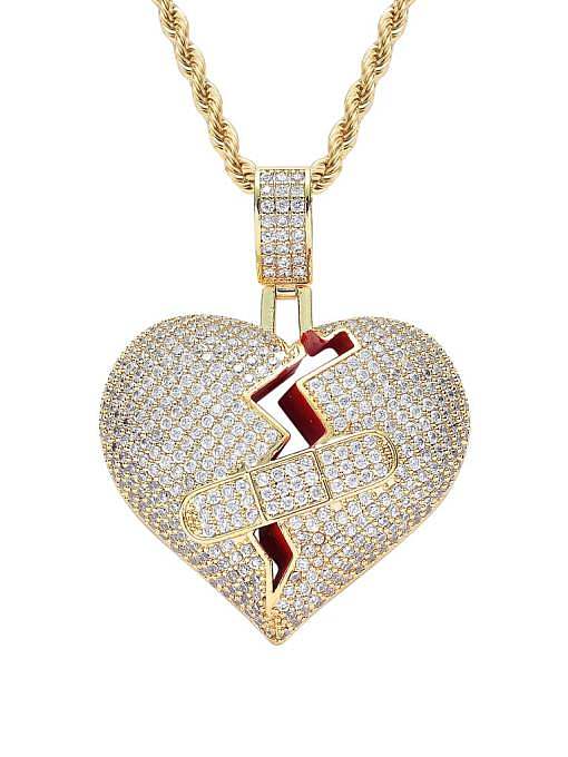 Brass Cubic Zirconia Heart Hip Hop Necklace