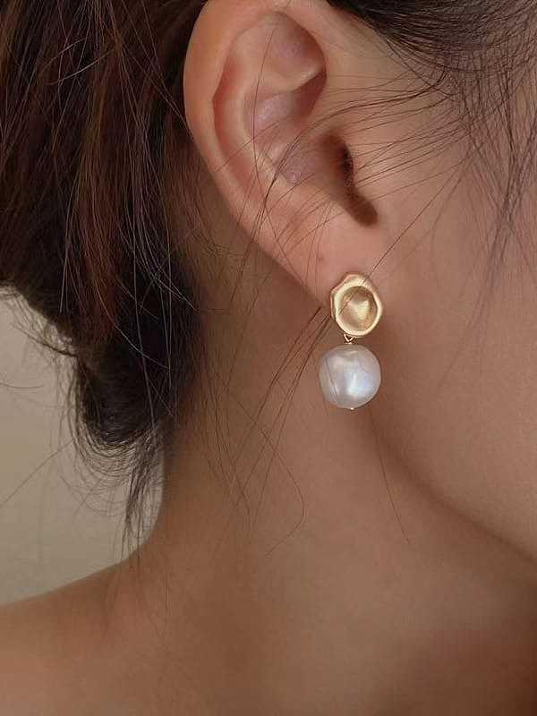 Brass Imitation Pearl Water Drop Dainty Stud Earring