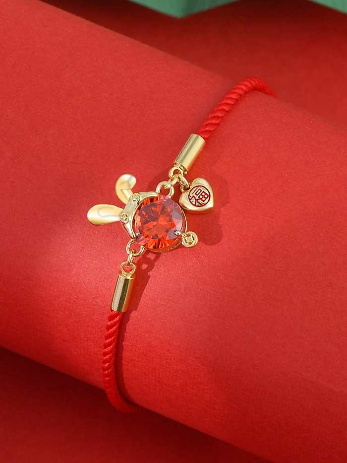 Brass Cubic Zirconia Red Rabbit Dainty Adjustable Bracelet