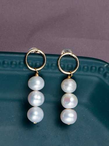 Brass Freshwater Pearl Geometric Minimalist Drop Earring