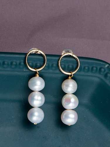 Aretes colgantes minimalistas geométricos con perlas de agua dulce de latón