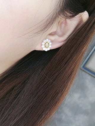 Brass Freshwater Pearl Flower Cute Stud Earring