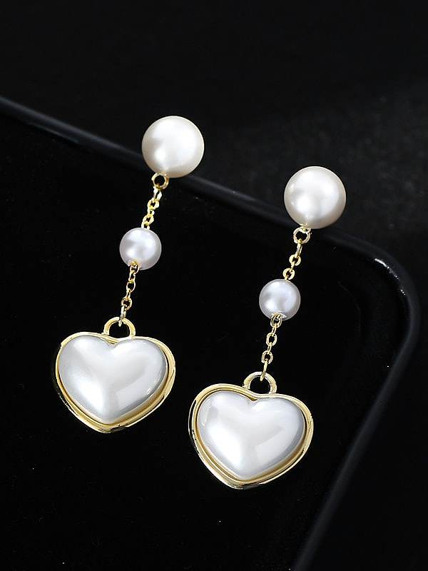 Boucles d'Oreilles Goutte Minimaliste Coeur Perle Imitation Laiton