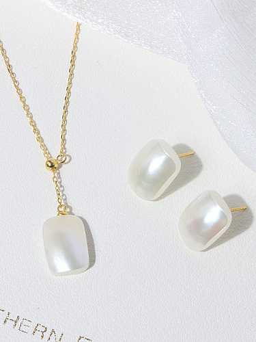 Brass Shell Pearl Minimalist Geometric Earring and Necklace Set