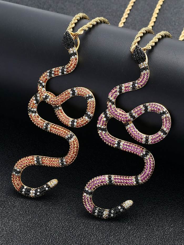 Brass Cubic Zirconia Snake Hip Hop Necklace