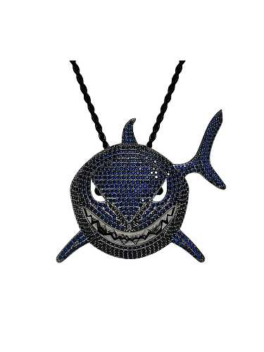 Brass Cubic Zirconia Black shark Hip Hop Necklace