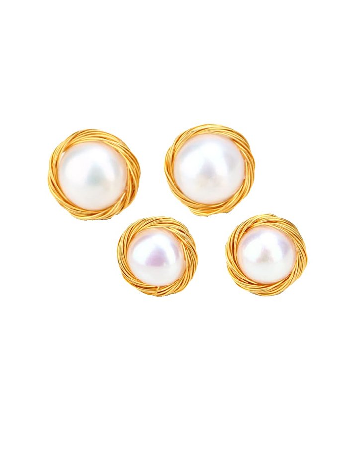 Brass Imitation Pearl Geometric Minimalist Stud Earring