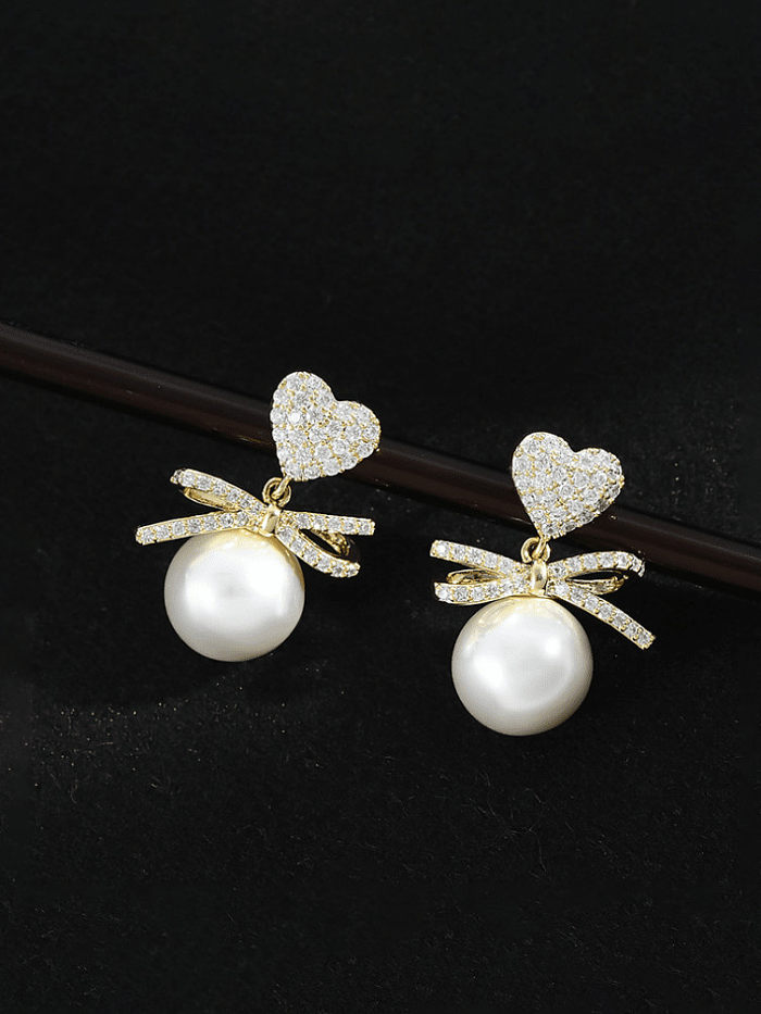Brass Cubic Zirconia Bowknot Minimalist Drop Earring