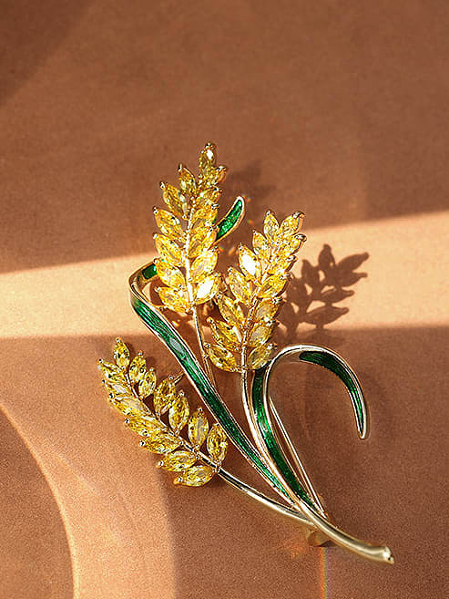 Brass Cubic Zirconia Enamel Wheatear Luxury Brooch