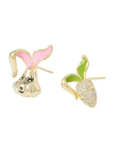 Brass Cubic Zirconia Enamel Rabbit Cute Stud Earring