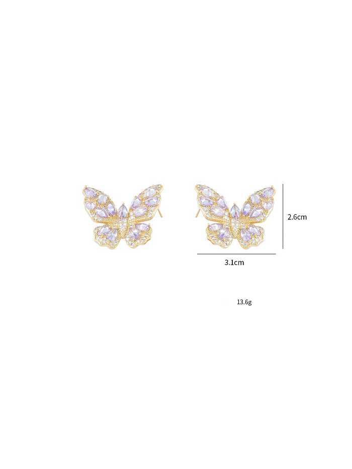 Aretes delicados de mariposa con zirconia cúbica de latón