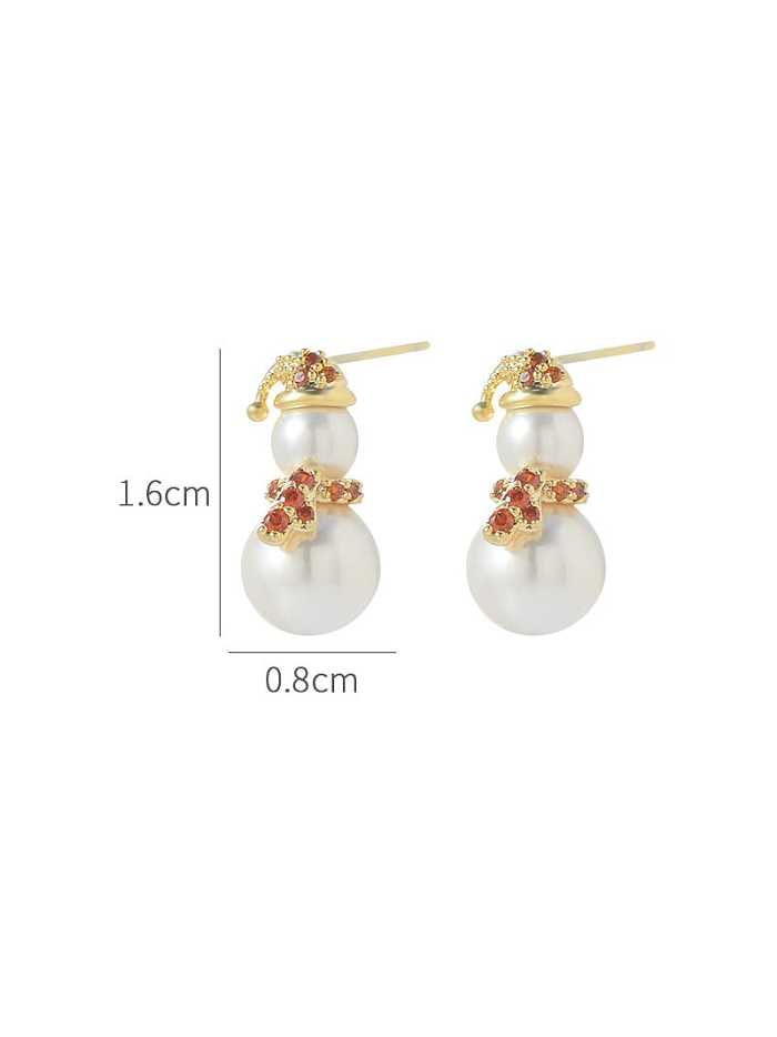 Brass Imitation Pearl Snowman Dainty Stud Earring