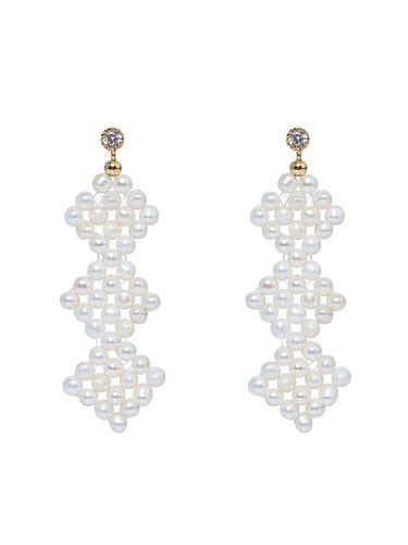 Aretes colgantes étnicos geométricos con perlas de agua dulce de latón