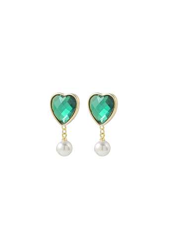 Boucles d'Oreilles Tendance Coeur Vert Perle Imitation Laiton